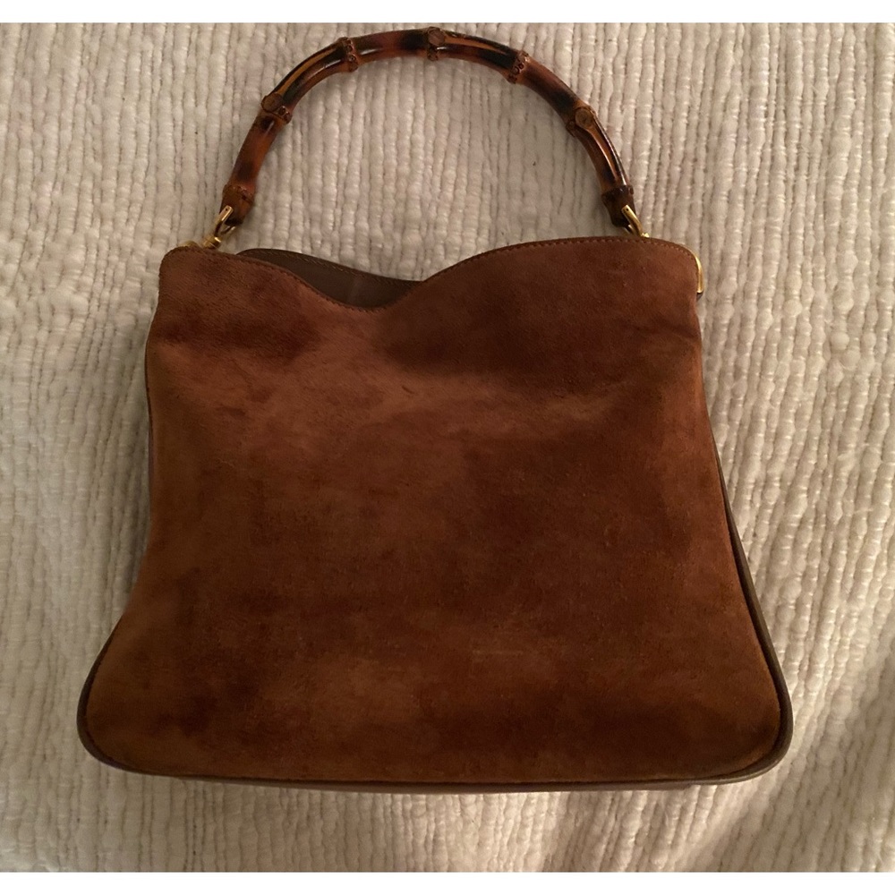 Gucci Brown Suede Shoulder Bag with Bamboo Handle